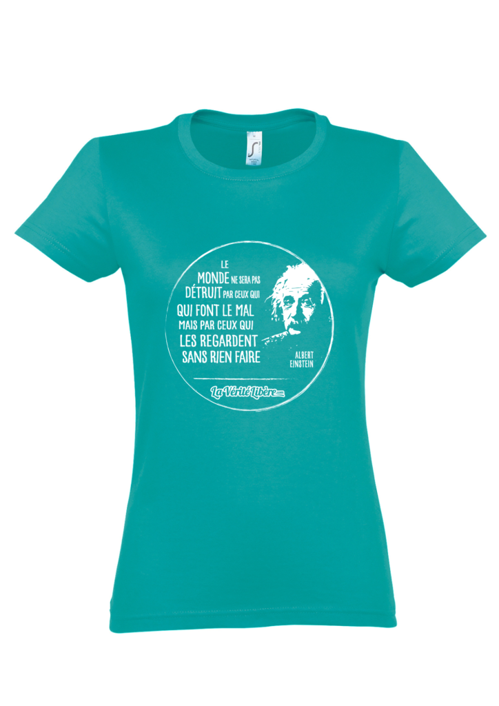 T-shirt femme_Einstein blanc_bleu des caraïbes