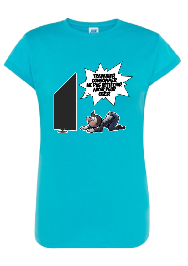 T-shirt Obéir à la TV_turquoise